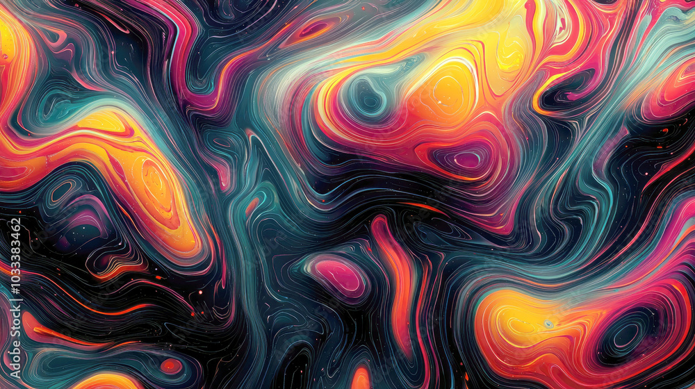 Poster abstract swirling patterns in vibrant colors create a dynamic and fluid visual experience.