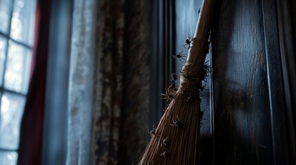 Obraz premium Witch Broom Prop Leaning Against Wall