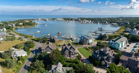 Harbor and town of Ocracoke on the Outer Banks, North Carolina, United States.