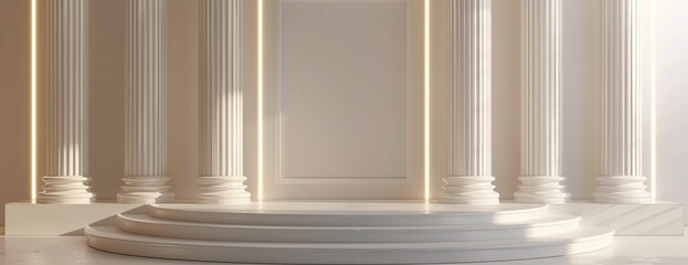 Podium background, white ancient Greek architecture columns, roman luxury 