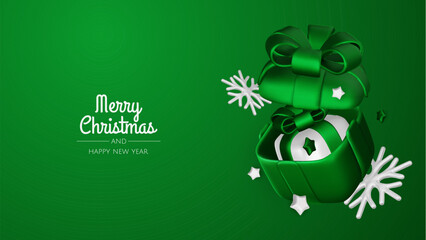 Merry Christmas and happy new year background. Christmas tree, Gift boxes, Christmas balls. Christmas element for web, banners, greeting card, template design.