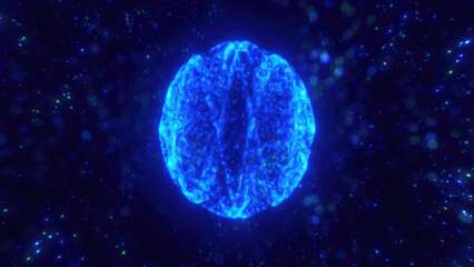 A blue sphere dotted with lights, floating in a dark expanse, reminiscent of a celestial body in a distant galaxy, highlighting abstract and digital art elements