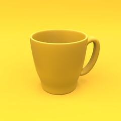 Simple and clean mockup of the cup for a coffee on the yellow background. 3d illustration.