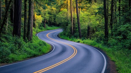 Majestic Scenic Road Amid Towering Trees in Redwood National Forest