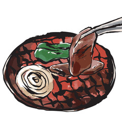 野菜と焼肉　手描きイラスト