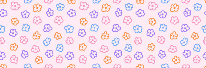 Abstract seamless pattern with vintage simple flowers. Retro floral vector background for fabric, wallpaper or wrapping