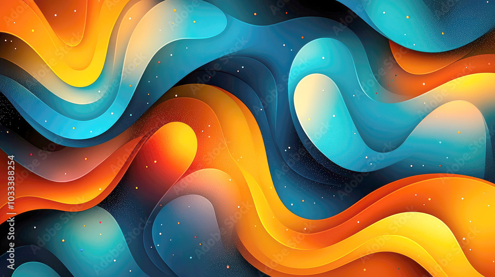 Poster abstract waves in vibrant colors create a dynamic and fluid design.