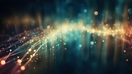 Obraz premium Abstract digital background with glowing lines and particles creating a dynamic visual effect.