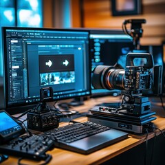 Fototapeta premium Video creator with sound equipment