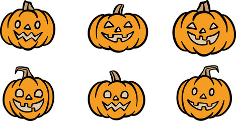 Cute Halloween cartoon pumpkin vector clip art element set