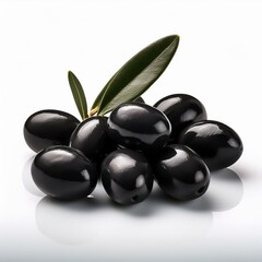 black olives on white background, square food photography