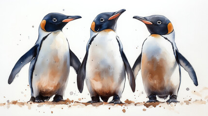 Obraz premium Cute Penguins on an Isolated White Background in a Winter Watercolor Style