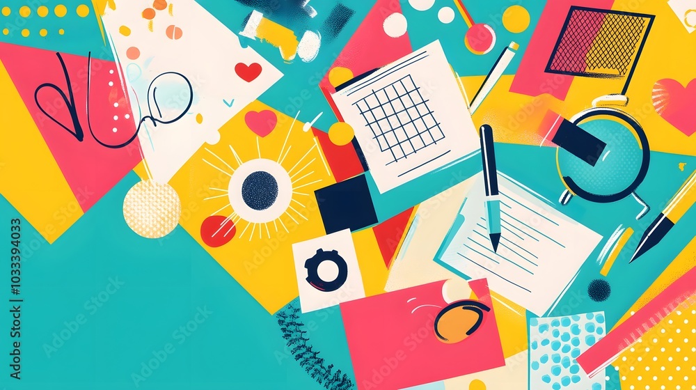Aufkleber abstract geometric collage with colored shapes and objects