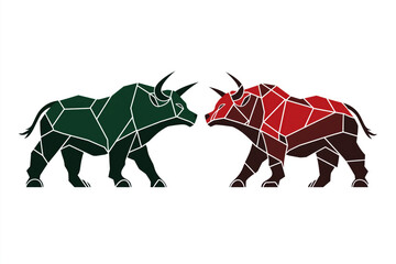 Fototapeta premium Two bulls are facing each other in a fight