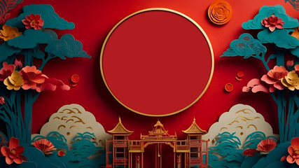 Chinese New Year Festive Background with Circular Frame