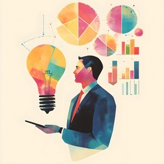 47. Strategic business growth flat design side view CEO review theme watercolor Triadic Color Scheme 