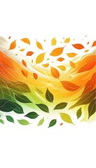 Simple, gradient overlayed with blowing autumn leaves as a background in orange, green, and yellow colors in a minimal graphic illustration style.