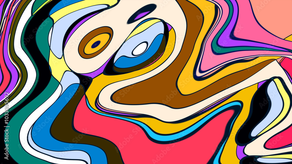 Poster Abstract colorful fluid bubble background with lines