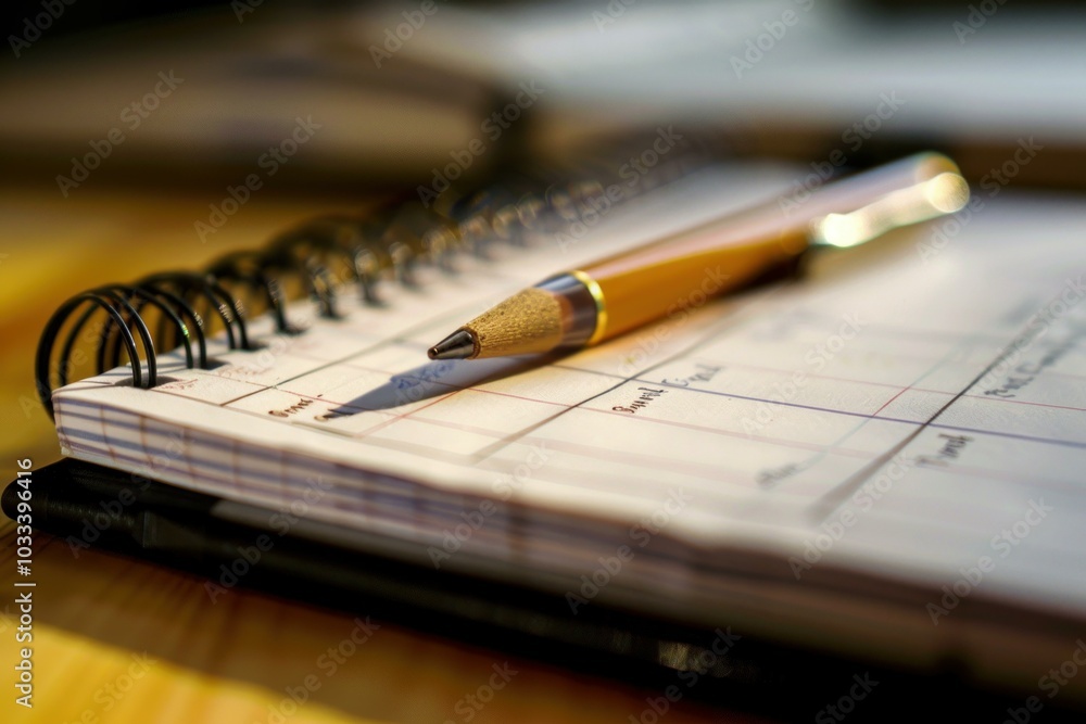 Aufkleber spiral notebook is open with a pen resting on top, awaiting its next use