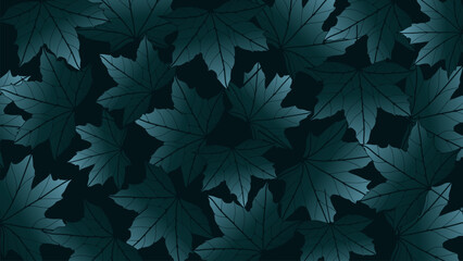 Dark blue luxury botanical background with maple leaves. Botanical card, poster, banner, carpet.