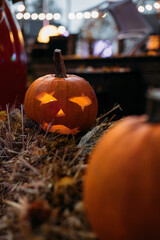 Halloween pumpkins or jack o lantern.