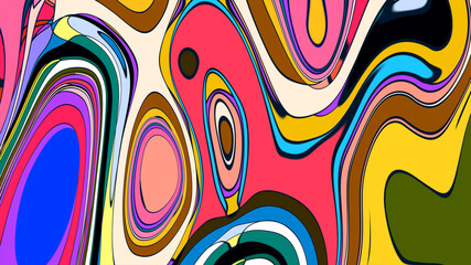 Vibrant Colorful Abstract Fluid Psychedelic Background with Bubble Waves for summer music