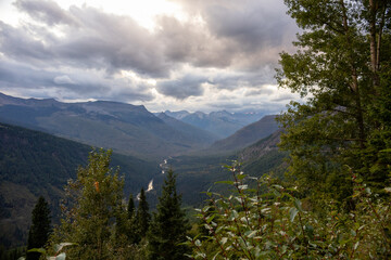 Mountain landscape at Glacier National Park at sunset