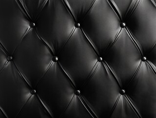 Naklejka premium Elegant black leather tufted texture with button detailing, isolated background.