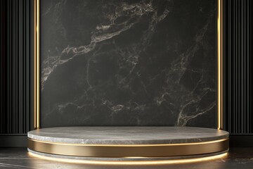 Elegant display podium against a luxurious marble backdrop, ideal for presentations.