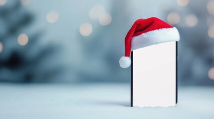 Smartphone with blank screen and Santa hat, Christmas promotion in online store