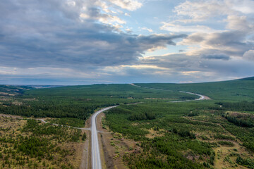 Fototapeta premium Aerial view of Glacier National Park at dawn