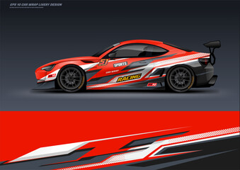 sporty Racing Car wrap livery design with a touch of red, black and white