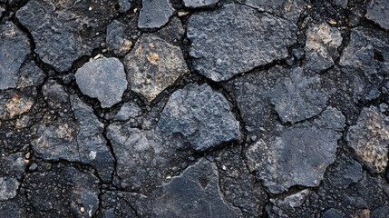 Urban Texture: Detailed Close-Up of Rough Asphalt with Small Pebbles and Cracks for Background Design