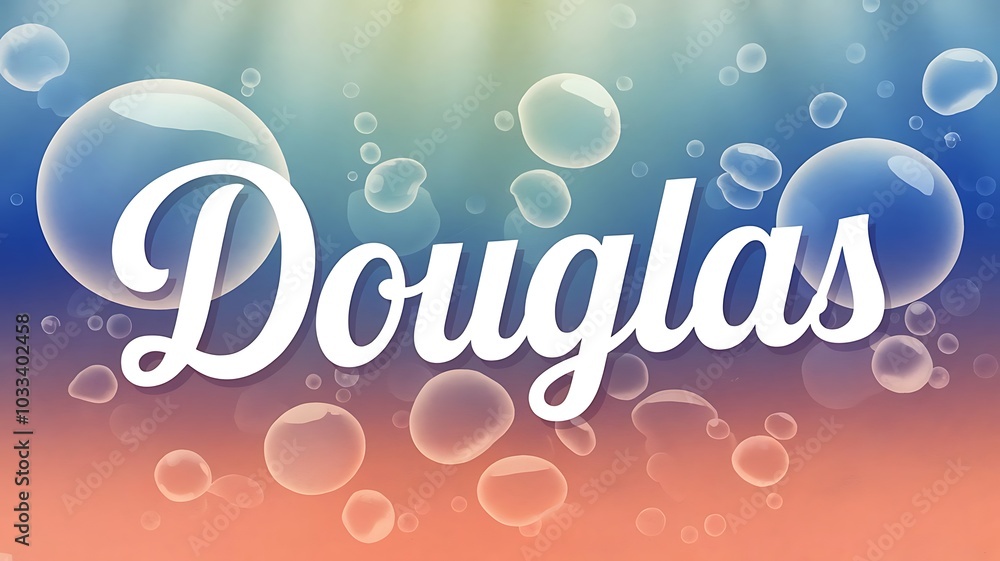 Poster typography of name douglas with bubbles on gradient background