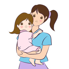 mother holding her daughter 