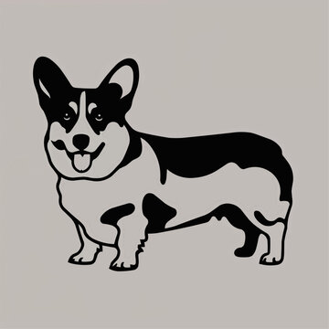 recommend clip art: Black silhouette of a cheerful corgi dog standing on a light background
                    