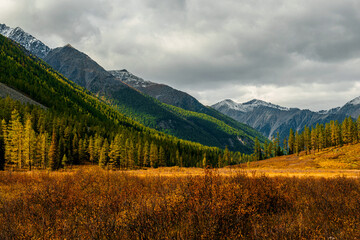 the beautiful valley of the Shavla river in Altai in autumn