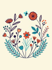 Colourful Vector Floral Wreath in Modern Minimalist Style