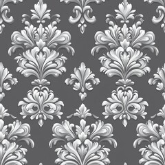 Richly detailed vector damask pattern with elegant damask flourishes, seamlessly arranged on a slate gray background for a sophisticated look