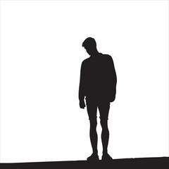 Silhouette of a young man in a contemplative pose against a white background.