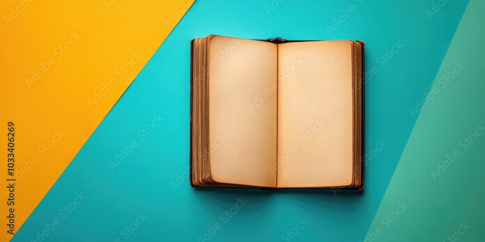Poster empty book on a colored background