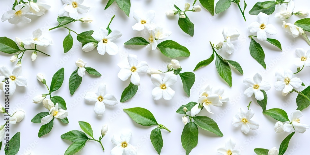 Aufkleber a collection of lovely jasmine flowers and branches isolated on a white background in close-up. top 