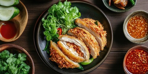 Fried cireng filled with spicy shredded chicken in the center.