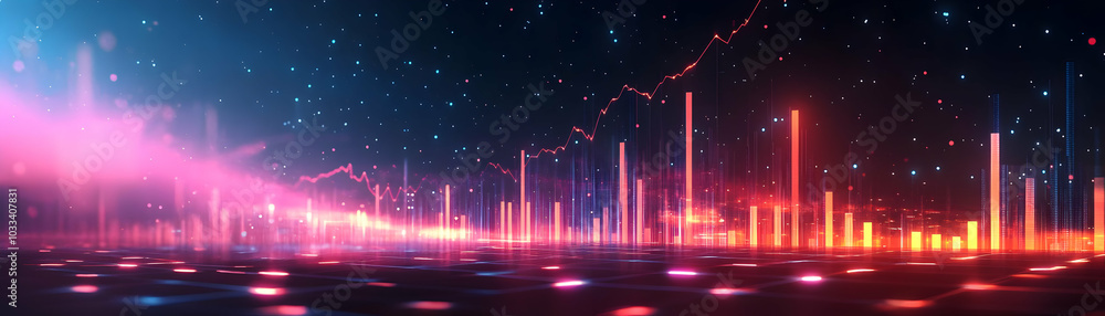 Aufkleber abstract cityscape with glowing lines and bars representing data analysis and growth