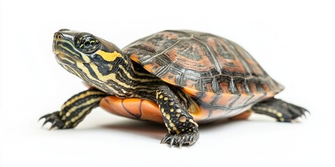 Obraz premium Northern Red-bellied Turtle (Pseudemys rubriventris) set against a white background.