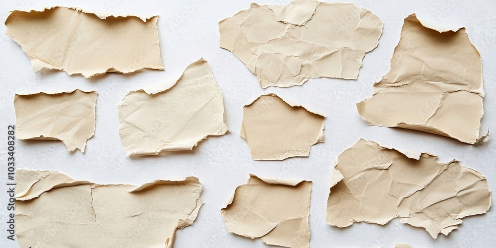 Aufkleber a collection of torn paper on a white background with copy space for text.
