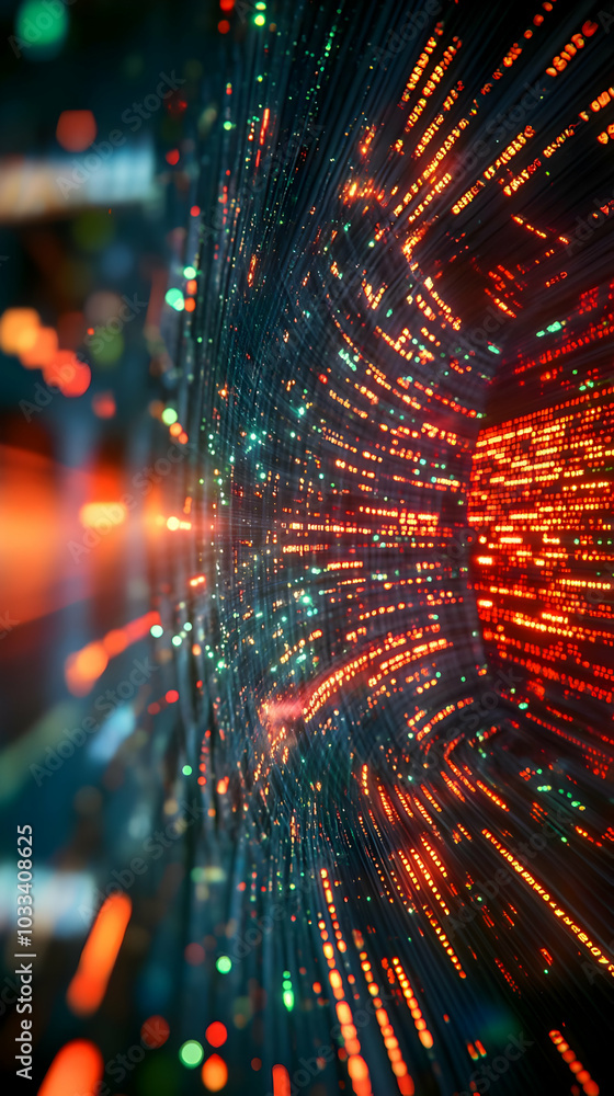 Poster abstract digital data stream flows through cyberspace rapidly
