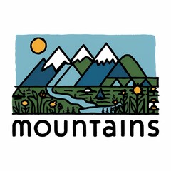 Mountain road sign illustration featuring a winter landscape with trees and mountains, perfect for holiday-themed designs and cards