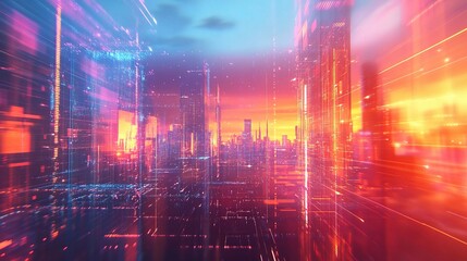 Fototapeta premium Vibrant Cityscape with Abstract Light Trails