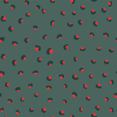 Spots and dots pattern , seamless pattern with dark and red spots on green background. Vector illustration.	
